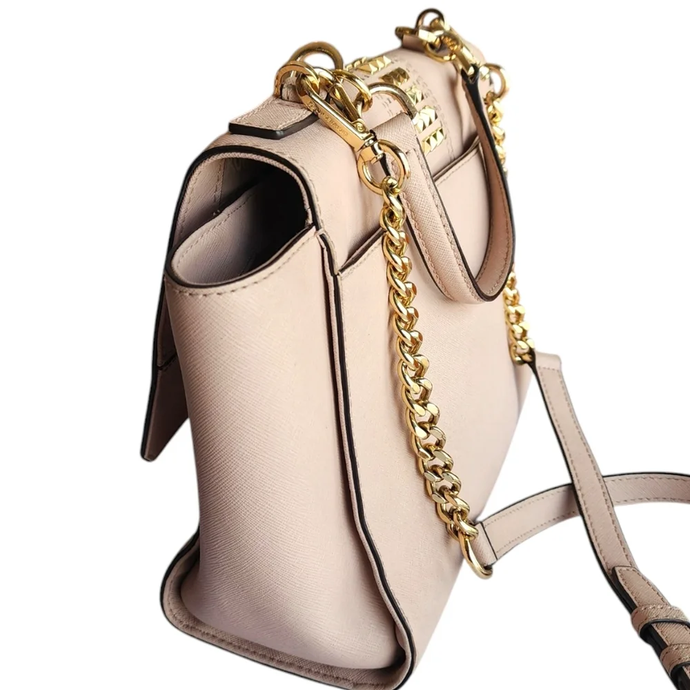 Michael Kors Tina studded shoulder bag in ballet pink saffiano leather